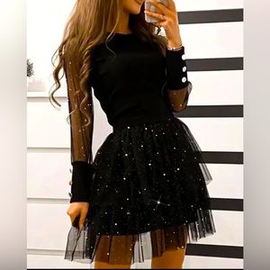 Glitter Long Sleeve Mesh Party Dress NWOT